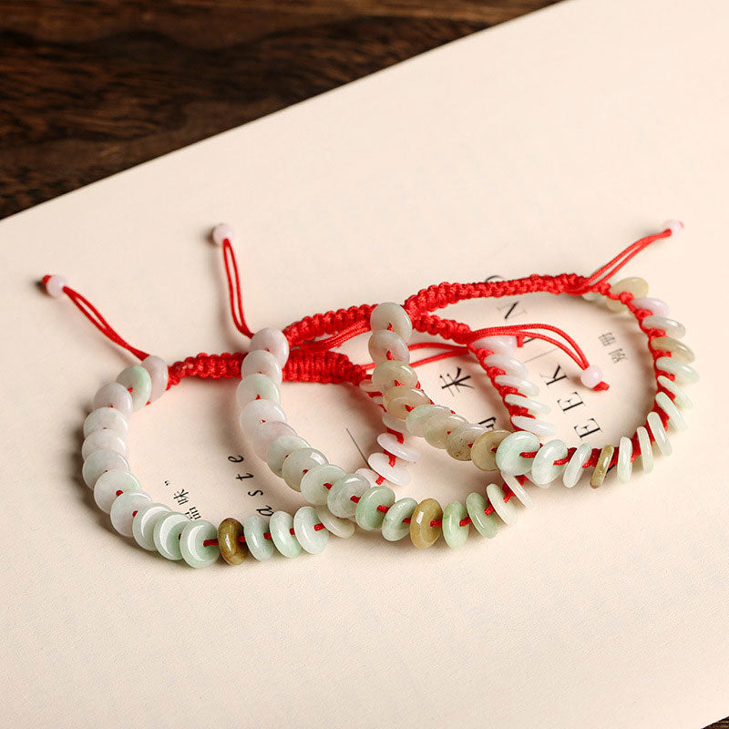 Buddha Stones Braccialetto di protezione in corda rossa con giada rotonda naturale e portafortuna - image 2