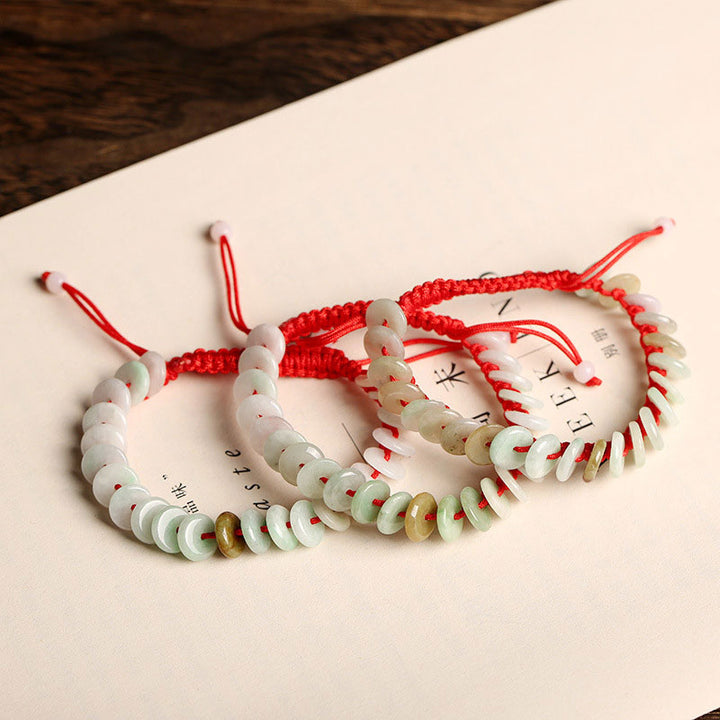 Buddha Stones Braccialetto di protezione in corda rossa con giada rotonda naturale e portafortuna - image 2