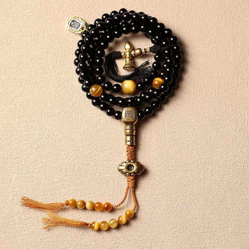 Buddha Stones Tibetano 108 Perle Mala Onice Nero Perle Occhio di Tigre Nove Palazzi Braccialetto di Protezione Bagua