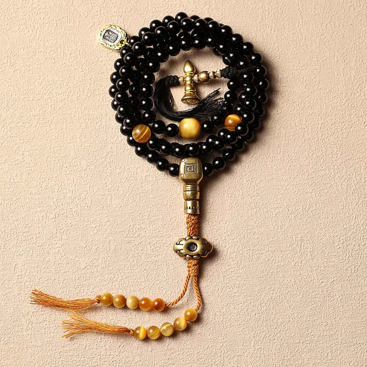 Buddha Stones Tibetano 108 Perle Mala Onice Nero Perle Occhio di Tigre Nove Palazzi Braccialetto di Protezione Bagua