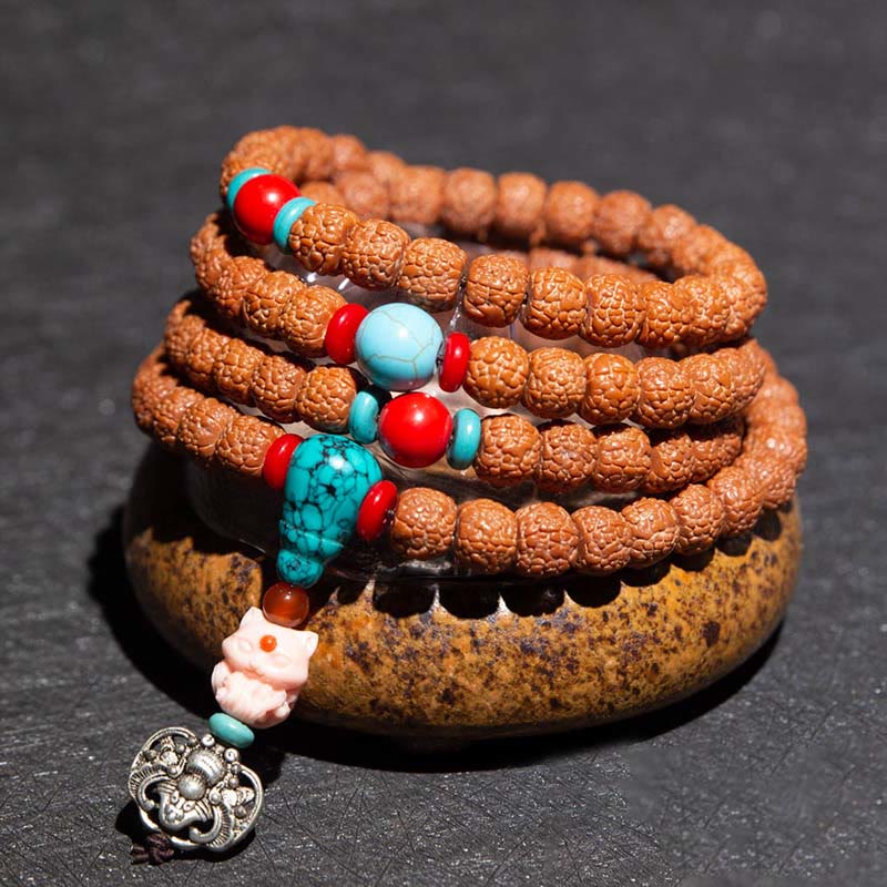 Tibet 108 Mala Beads Rudraksha Bodhi Seed Zodiaco Cinese Natale Buddha Ricchezza Braccialetto Charm