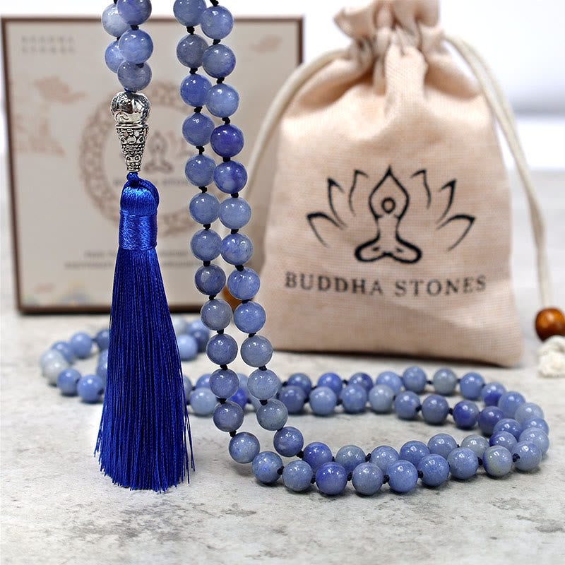 Buddha Stones Collana con 108 perle di avventurina blu, perline di preghiera e meditazione yoga - image 5