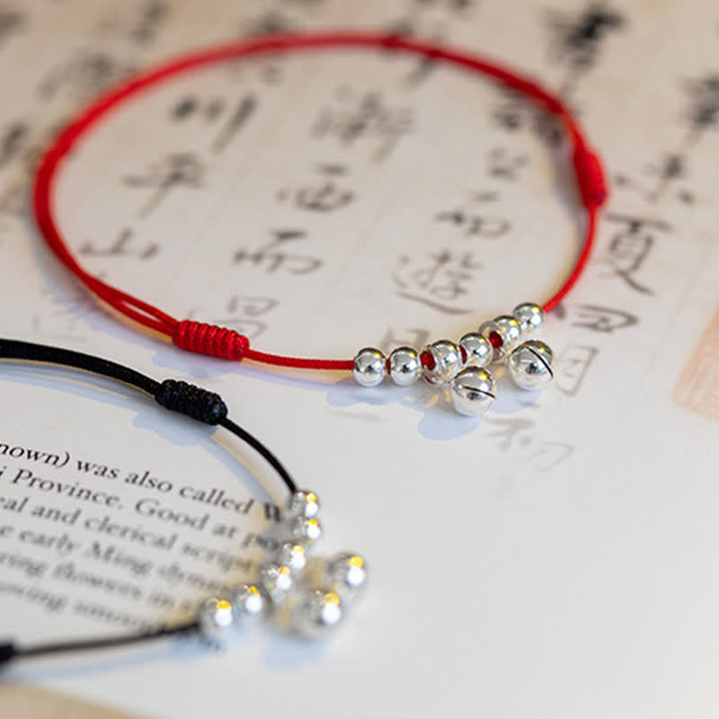 Buddha Stones 925 Sterling Silver Red String Braid Bell Charm Cavigliera