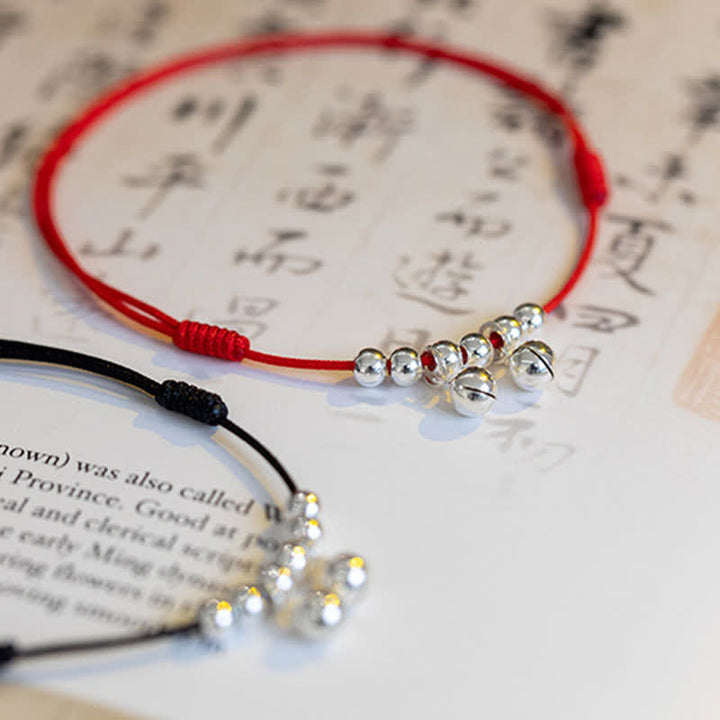 Buddha Stones 925 Sterling Silver Red String Braid Bell Charm Cavigliera