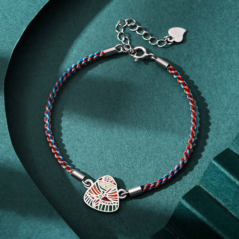 Braccialetto artigianale multicolore con motivo Zongzi in argento sterling 925 Buddha Stones