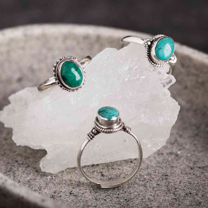 Anello Buddha Stones in argento sterling 925 con turchese e saggezza