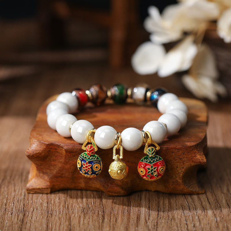 Buddha Stones Oro Deglutizione Bestia Famiglia Ciondolo Liuli Vetro Colorato Porcellana Perlina Braccialetto Fortuna