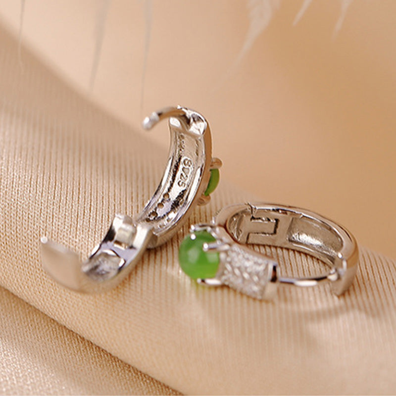 Orecchini a bottone rotondi in argento sterling 925 con Buddha Stones e giada ciano