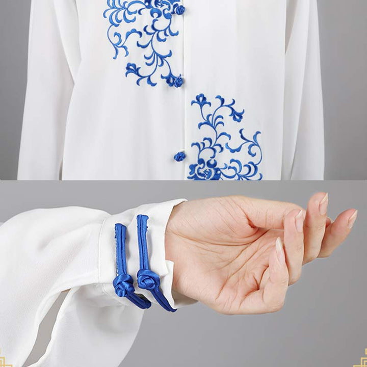 Buddha Stones Fiore Ricamo Meditazione Preghiera Spirituale Zen Tai Chi Qigong Pratica Set di Abbigliamento Unisex