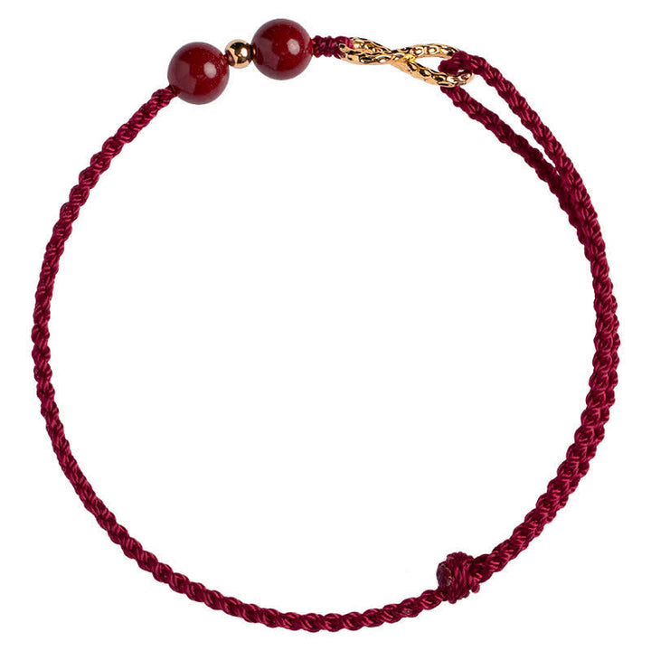Buddha Stones Cinnabar Benedizione Rosso String 14K Oro Simbolo Infinito Bracciale Cavigliera