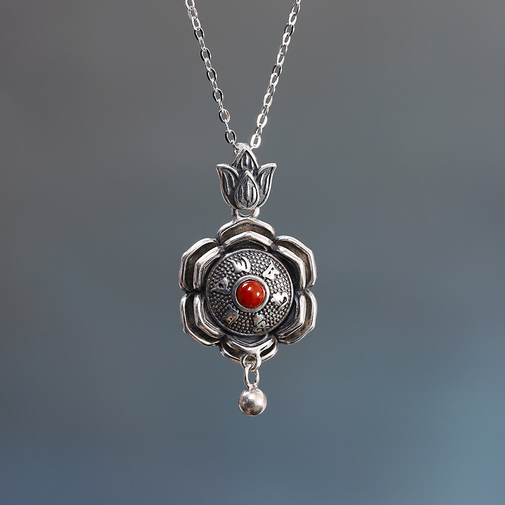 Buddha Stones 925 Sterling Silver Om Mani Padme Hum Lotus Peace Collana Ciondolo Orecchini