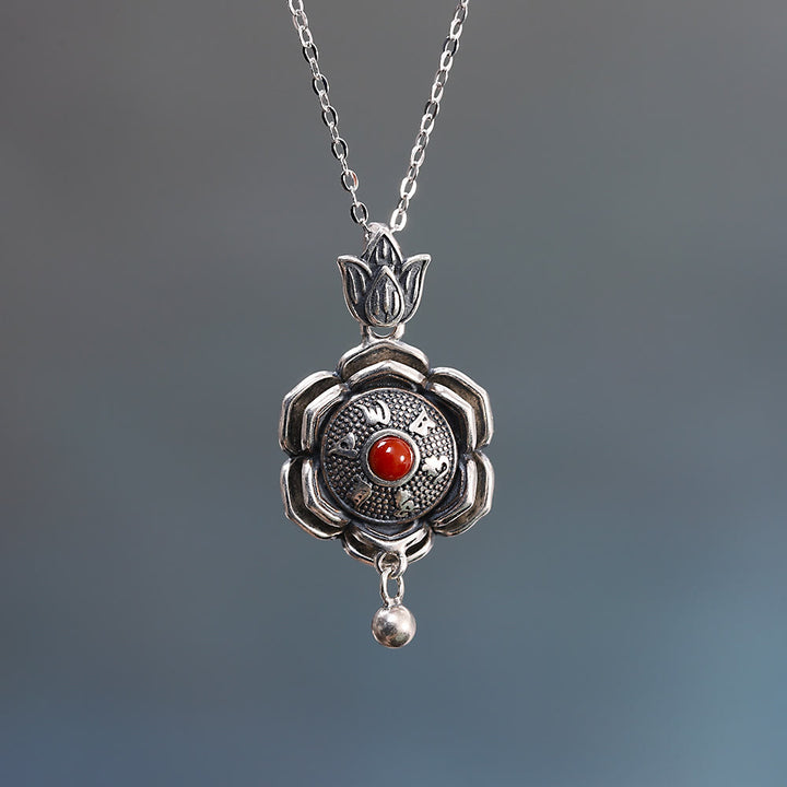 Buddha Stones 925 Sterling Silver Om Mani Padme Hum Lotus Peace Collana Ciondolo Orecchini
