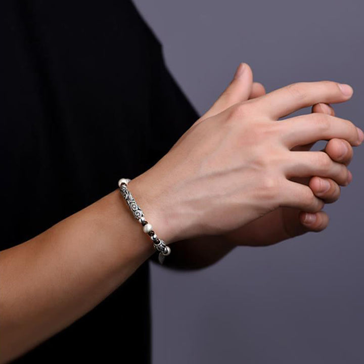Braccialetto di corda di ricchezza con nuvola di buon auspicio in argento sterling 999 fatto a mano in rame Buddha Stones in Tibet