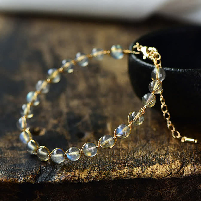 Braccialetto positivo di guarigione in pietra di luna naturale Buddha Stones 14K Gold
