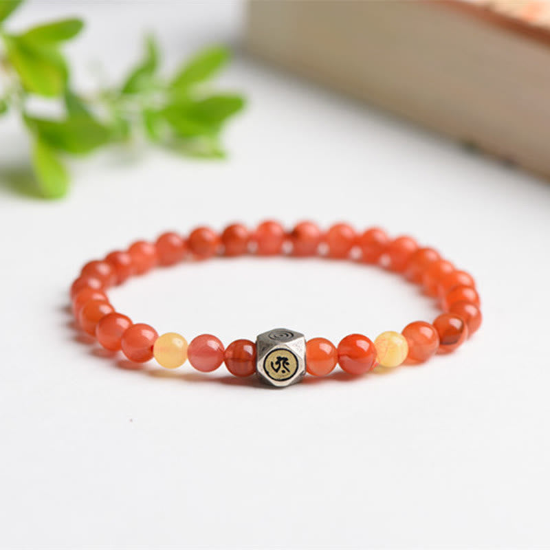 Buddha Stones 925 Sterling Silver Zodiaco Cinese Buddha Natale Amuleto Agata Rossa Ambra Bracciale Autoaccettazione