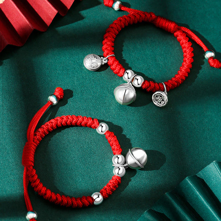 Buddha Stones 925 Sterling Silver Fatto a Mano Fu Carattere Portafortuna Sacchetto di Soldi Cinese Lucchetto Ciondolo Campana Loto Moneta di Rame King Kong Nodo Braccialetto Intrecciato per Bambini