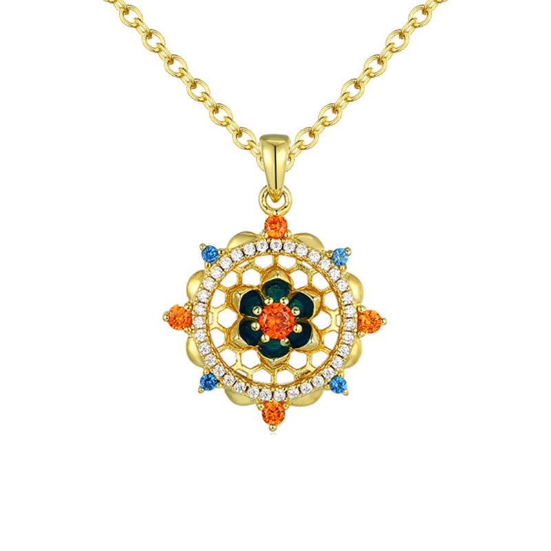 Collana con ciondolo Buddha Stones in argento sterling 925 con fiore di loto e zircone colorato, nuovo inizio