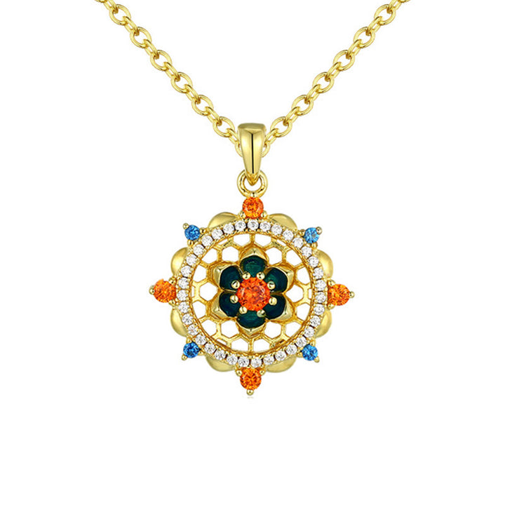 Collana con ciondolo Buddha Stones in argento sterling 925 con fiore di loto e zircone colorato, nuovo inizio