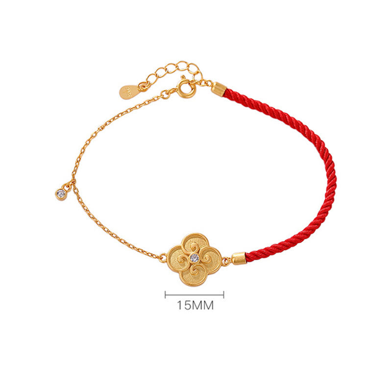 Braccialetto portafortuna in zircone con quadrifoglio e Buddha Stones in argento sterling 925 placcato oro - image 5