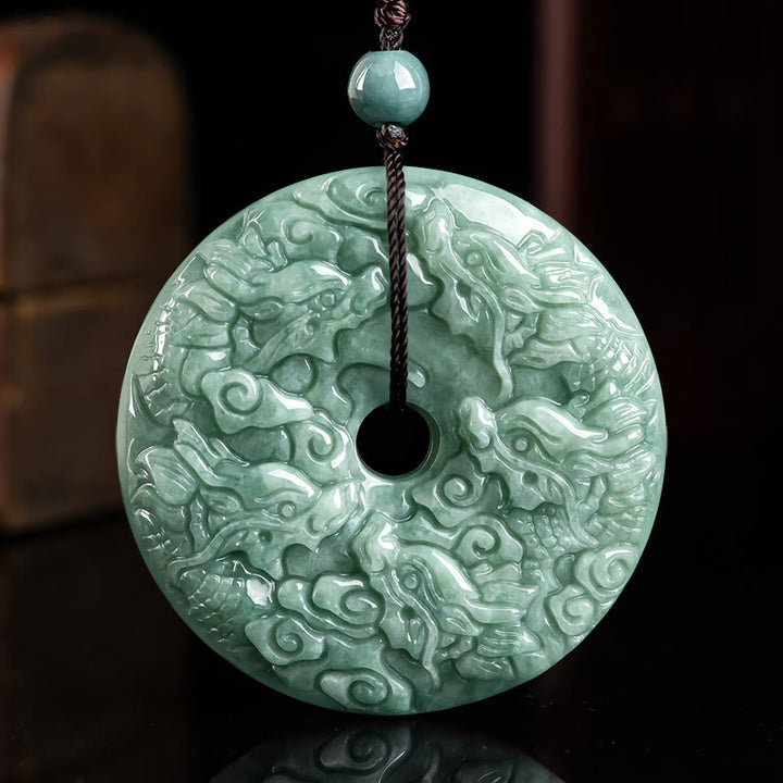 Buddha Stones Anno del Drago Giada Naturale Nove Draghi Fibbia della Pace Collana di Protezione Pendente
