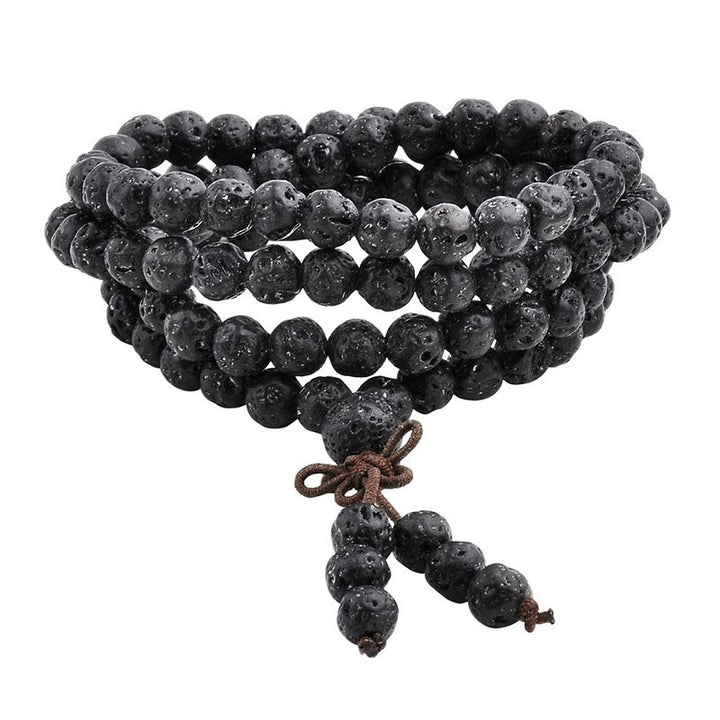 Braccialetto di protezione Buddha Stones Natural Lava Rock 108 Beads
