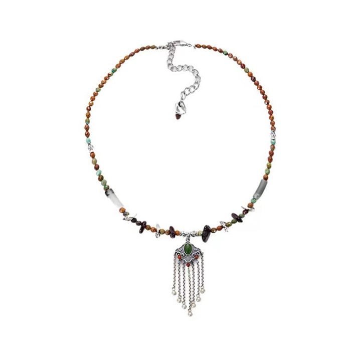 Buddha Stones Pietra di cristallo tibetana Collana pendente con nappa portafortuna in rame