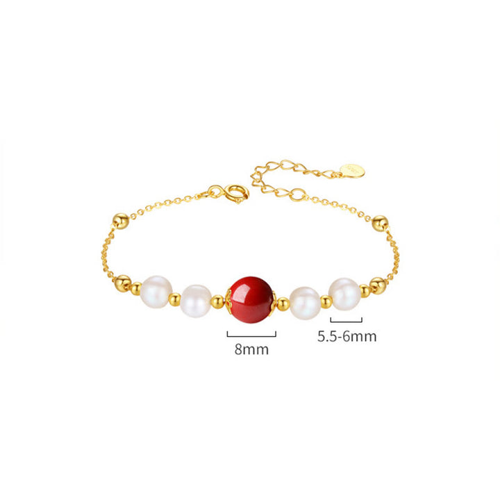 Bracciale a catena con perle curative in argento sterling 925 e cinabro Buddha Stones
