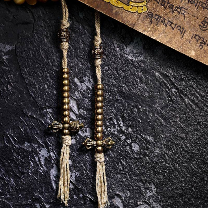Buddha Stones 108 Mala Beads Natural Tiger Eye Rame Dorje Protezione Nappa Bracciale