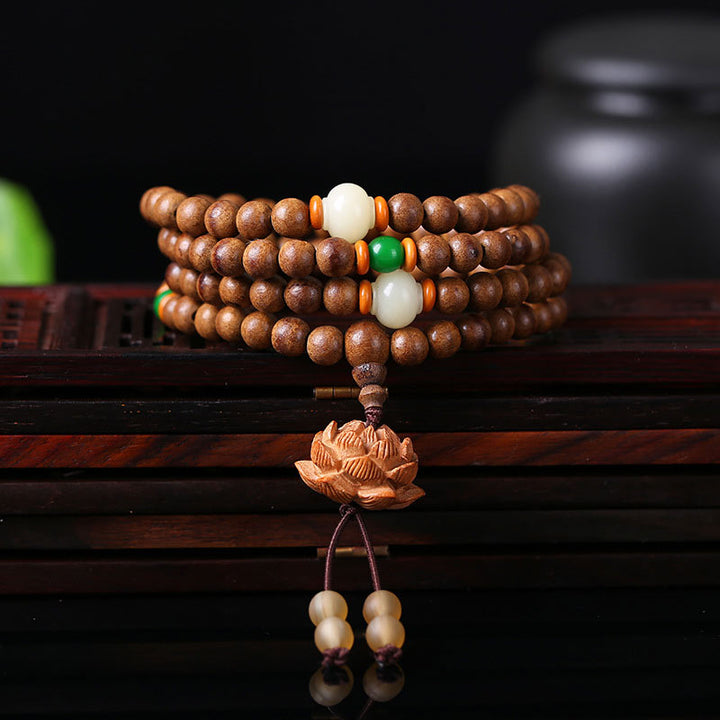 Buddha Stones 108 Mala Beads Legno di Pesca Bodhi Seed Lotus Preghiera Meditazione Bracciale