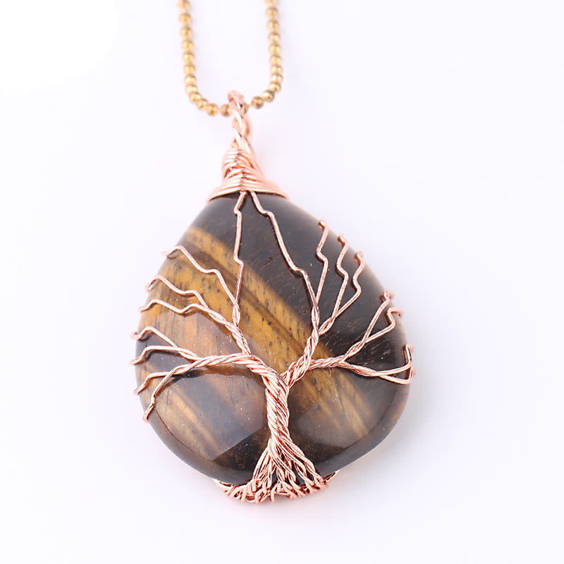 Buddha Stones Cristallo di quarzo naturale Albero della vita Collana con ciondolo energetico curativo - Albero in oro rosa con occhio di tigre - image 11