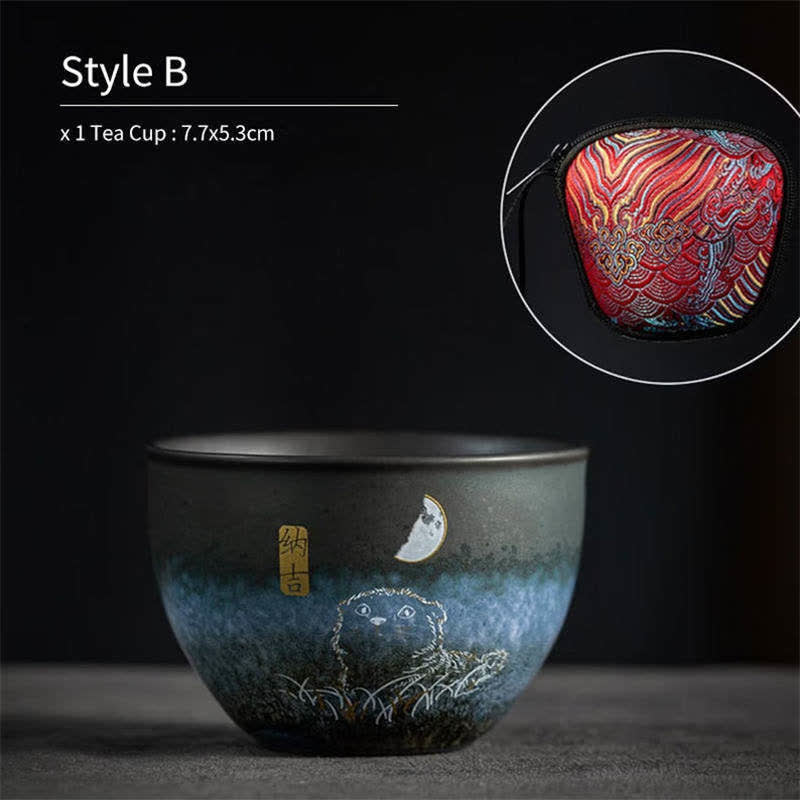 Buddha Stones Tazza da tè in ceramica Lovely Cat Tazze da tè nere 140ml