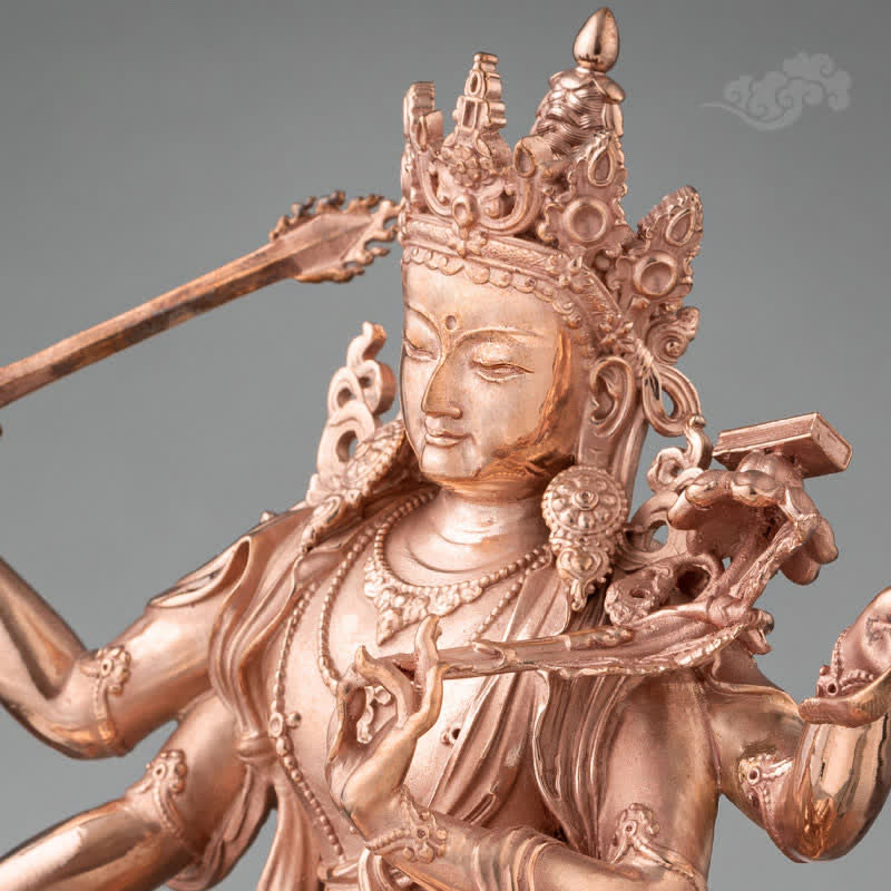 Statua in rame della serenità della statuetta del Bodhisattva Manjusri a quattro braccia