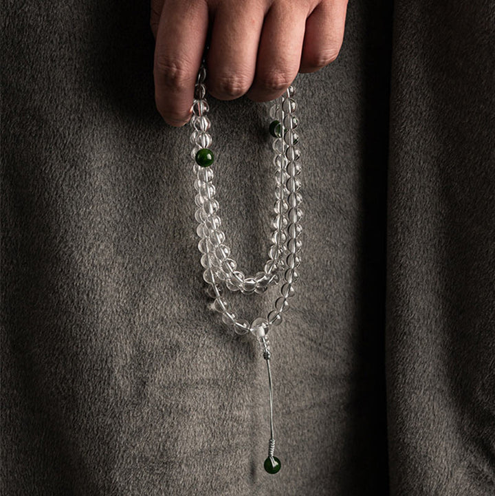 Buddha Stones 108 Perle Braccialetto Meditazione Mala in Cristallo Bianco Giada