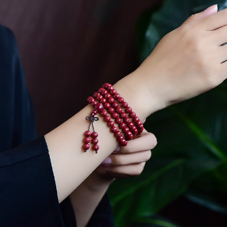 Buddha Stones 108 Mala Beads Cinnabar Om Mani Padme Hum Pattern Braccialetto di benedizione inciso - image 10