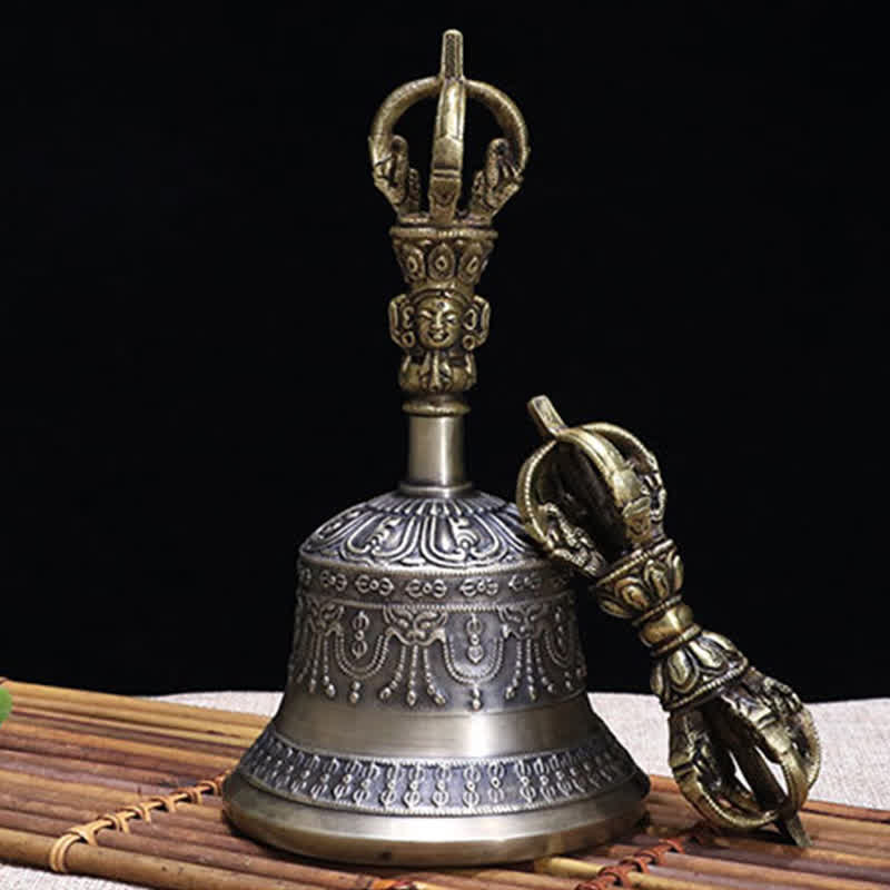 Buddha Stones Campana tibetana per meditazione e Vajra Dorje in rame, set di decorazioni per l'illuminazione