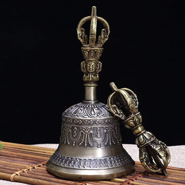 Buddha Stones Campana tibetana per meditazione e Vajra Dorje in rame, set di decorazioni per l'illuminazione