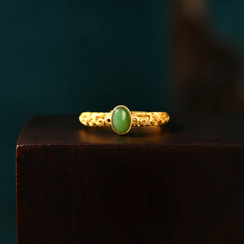 Anello regolabile con motivo a nuvola Buddha Stones, motivo a giada ciano e motivo a nuvola