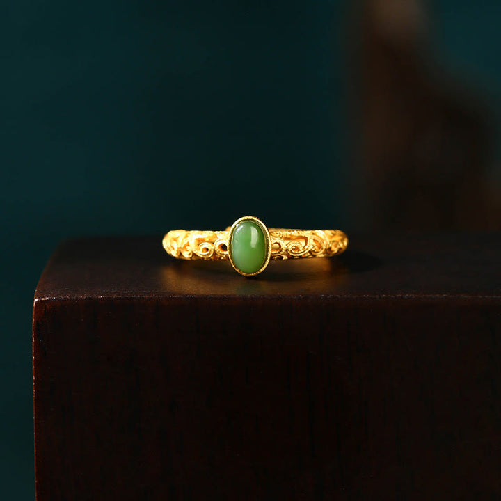 Anello regolabile con motivo a nuvola Buddha Stones, motivo a giada ciano e motivo a nuvola