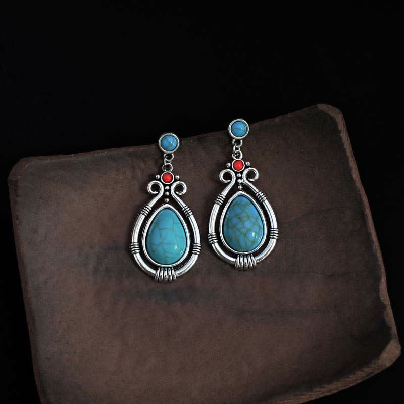 Orecchini pendenti a goccia in turchese vintage tibetano con clip