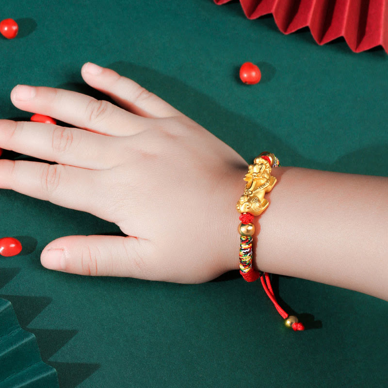 Buddha Stones per bambini in argento sterling 999 PiXiu Wealth King Kong Knot String Braided Kids