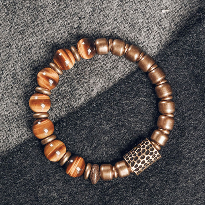 Braccialetto di protezione in rame con pietra occhio di tigre Buddha Stones