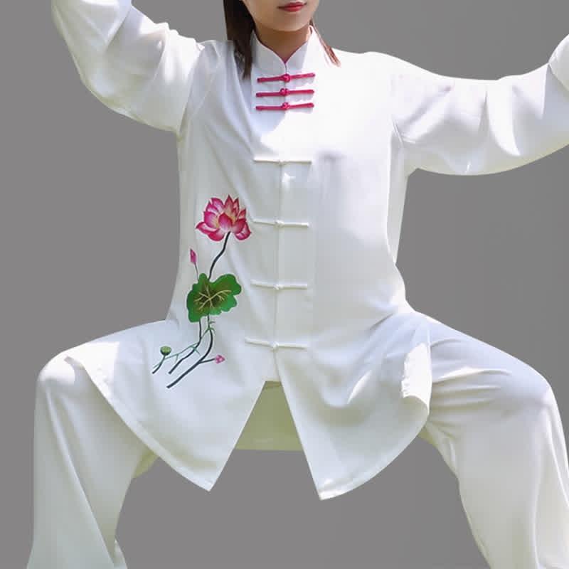 Buddha Stones Fiore di Loto Foglia Modello Tai Chi Meditazione Preghiera Spirituale Zen Pratica Abbigliamento Set da Donna - image 5