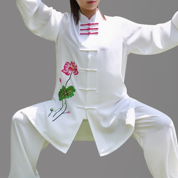 Buddha Stones Fiore di Loto Foglia Modello Tai Chi Meditazione Preghiera Spirituale Zen Pratica Abbigliamento Set da Donna - image 5