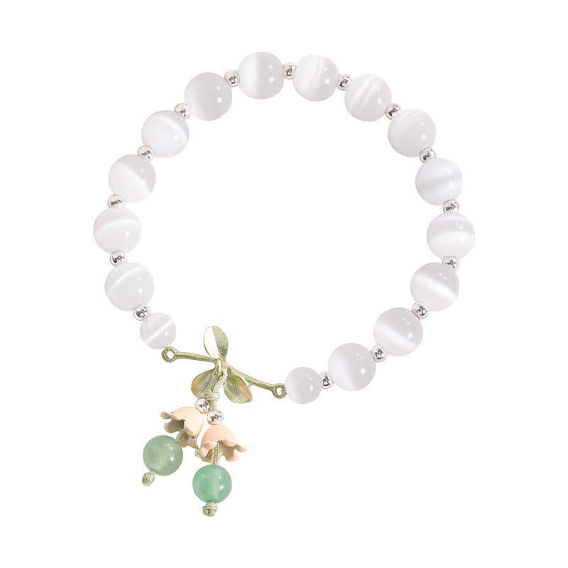 Bracciale con ciondolo Buddha Stones Cat's Eye, Aventurina verde, Calcedonio blu, Cristallo rosa, Orchidea della pace