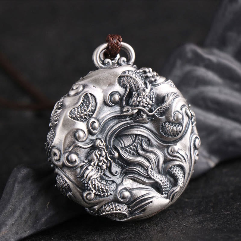 Buddha Stones 999 Sterling Silver Nove Draghi Che Giocano Con Una Perla Collana Pendente Protezione Fortuna