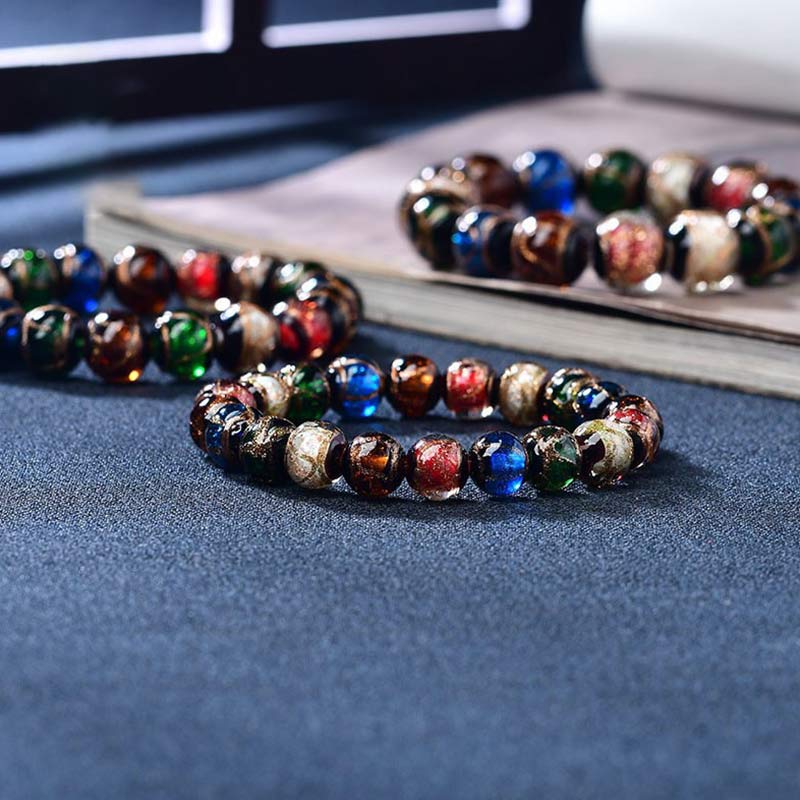 Braccialetto della fortuna con perline di vetro colorate Liuli Buddha Stones