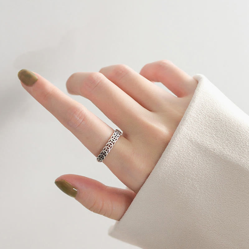 Anello regolabile portafortuna con design moneta in rame vintage