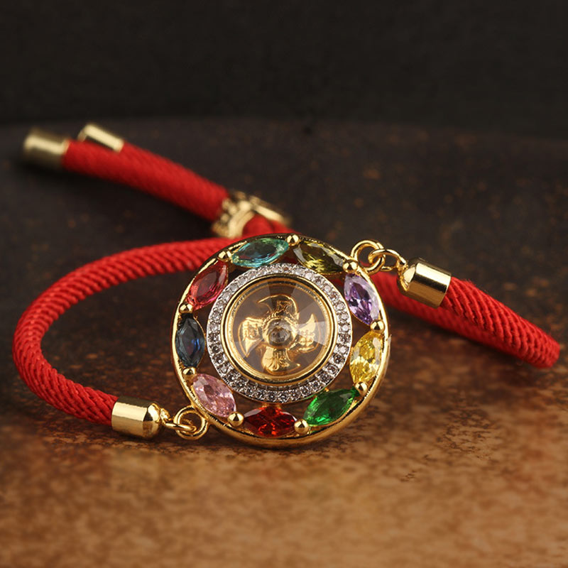 Buddha Stones Zircone colorato Rame Ricchezza Fortuna Rotazione Bracciale Collana Pendente
