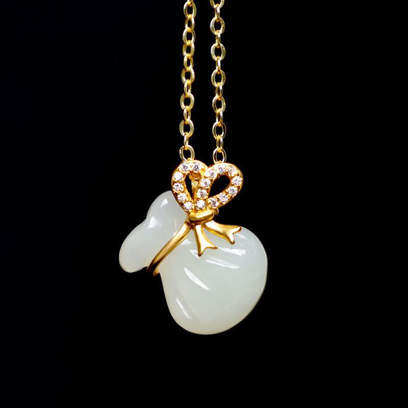 Collana con ciondolo a forma di borsa porta soldi in giada bianca naturale Hetian Buddha Stones