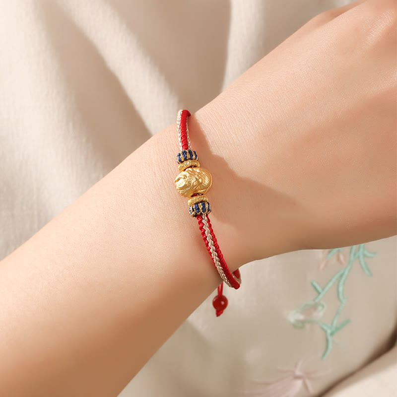 Braccialetto intrecciato fatto a mano in argento Buddha Stones 925 con drago bambino, fortuna e forza